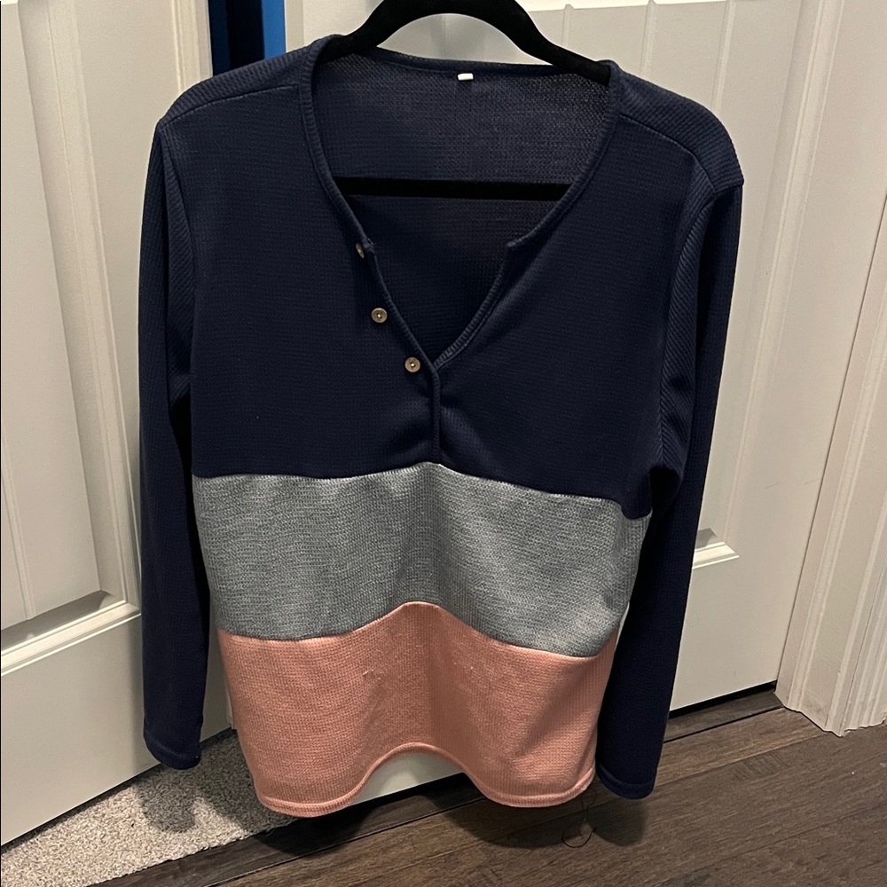 Colorblock Long Sleeve Henley Top